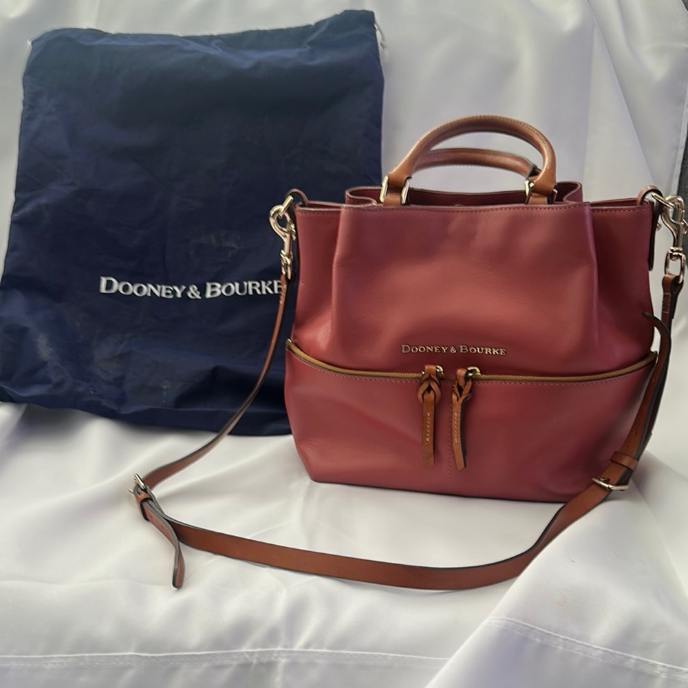 Dooney & Bourke Red and Brown Shoulder Bag with Adjustable Strap